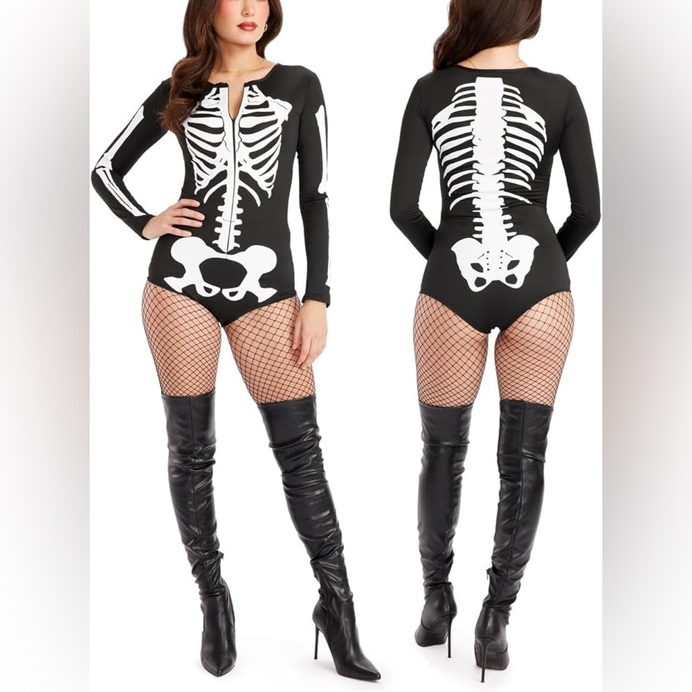 Tipsy Elves Sexy Skeleton Bodysuit Costume - Size M -‎ Black - NWT